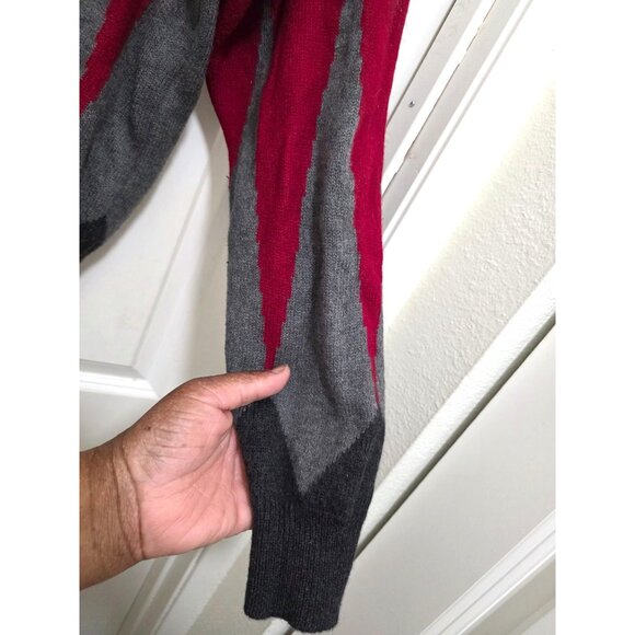 VTG Perry Ellis Gray & Red Geometric Diamond Knit Sweater Long Sleeve Turtleneck - Picture 3 of 8